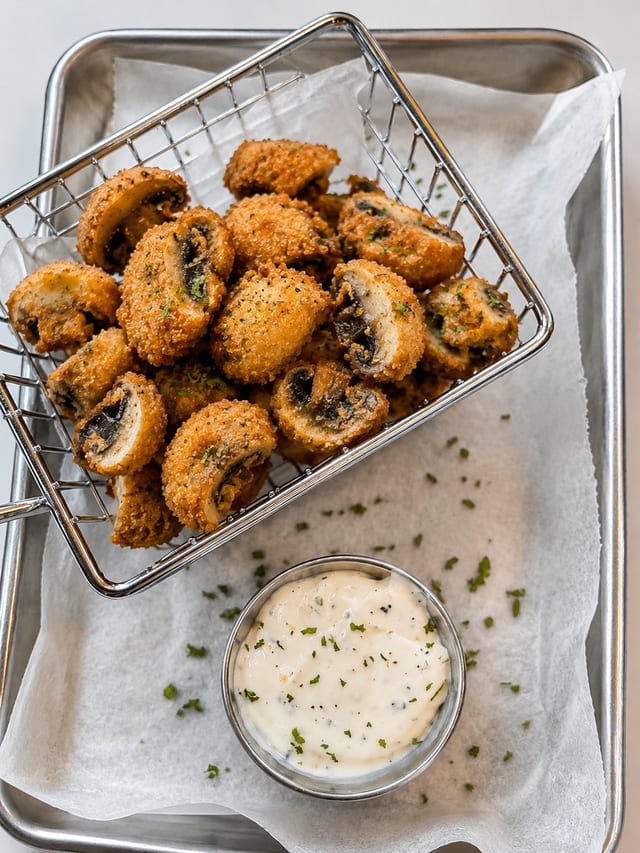 Fried Button Mushrooms.