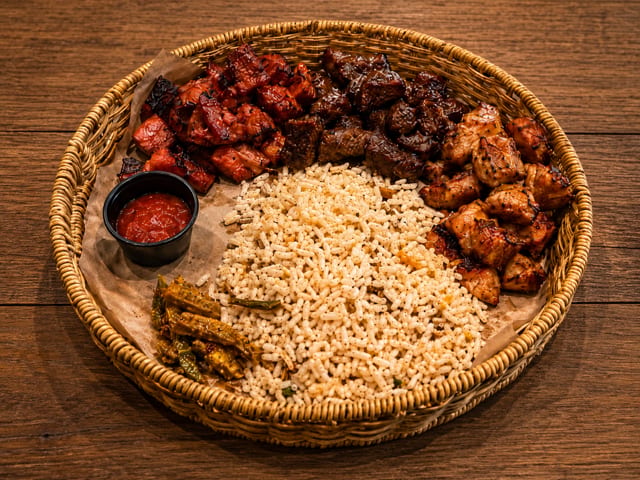Meat Lover Platter (6 skewers: 2 Goat+ 2 Pork + 2 Water Buffalo).