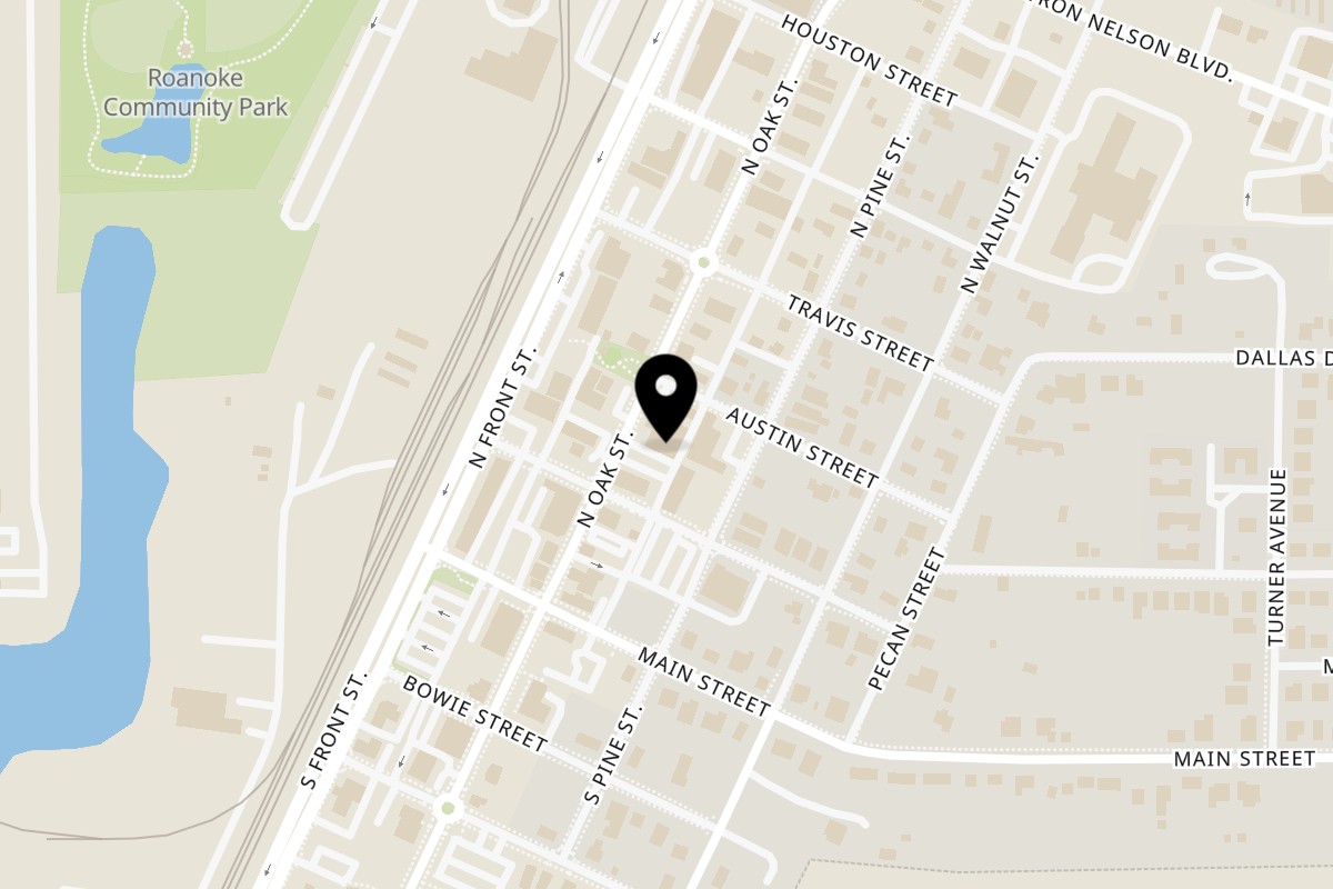 Map showing the location of The Salven Kitchen on 206 N Oak St Unit 150 in Roanoke